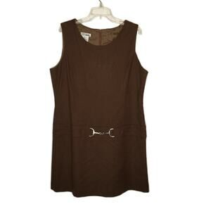 NY Sake Vintage Sleeveless Wool Sheath Layering buckle Scoop Neck Dress Brown